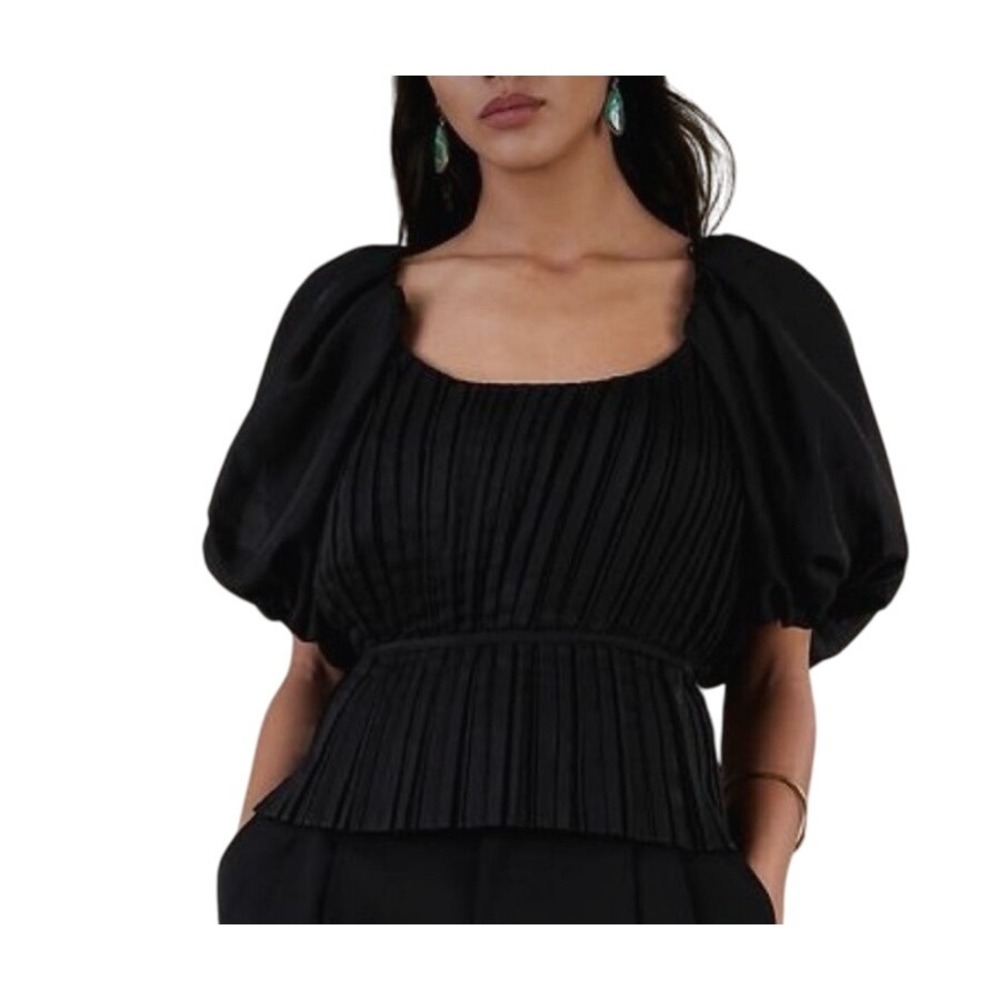 Banana Republic Top Kali Puff Sleeve Women 2 Black Pleated Luxury Whimsigoth New